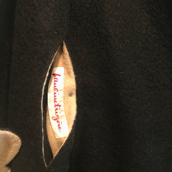 Vintage Pauline Trigère Reversible Wool Coat in Black & Camel - Picture 2 of 5